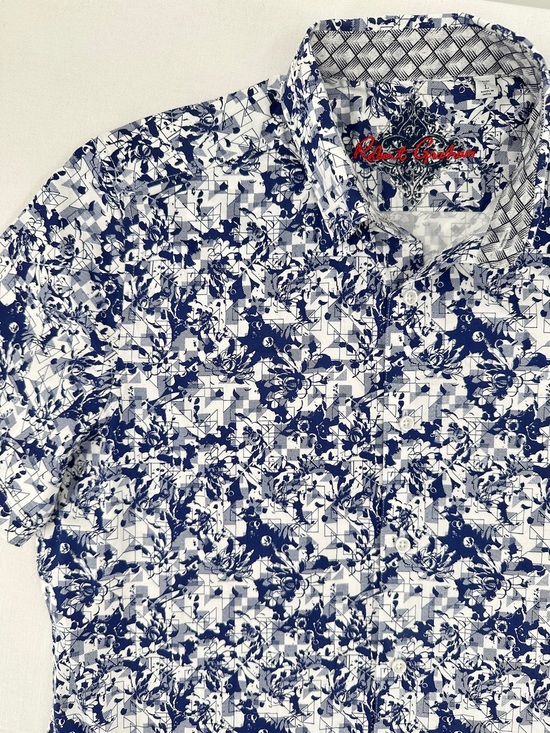 Robert Graham Other - Robert Graham NWOT Bright Blue Geo Floral Stretch Cotton Statement Shirt L
